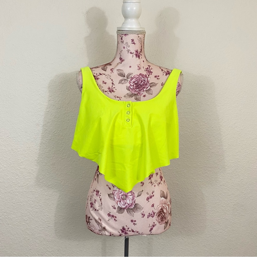 No Boundaries sz:XL Bright Neon Yellow Swim Top Button Front